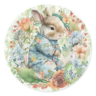 Baby Bunny Nap Time Pajamas Spring Flowers Cute Classic Round Sticker