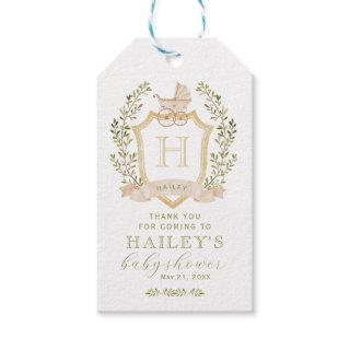 Baby Carriage Crest Monogram | Neutral Baby Shower Gift Tags