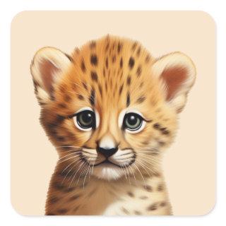 Baby Cheetah Portrait Square Sticker