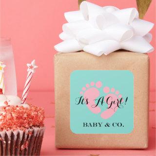 BABY CO Blue Pink It's A Girl Or Boy Reveal Party Square Sticker