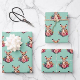 Baby Deer with Roses and Green Foliage  Sheets