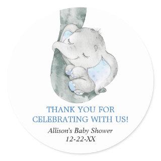Baby elephant boy blue favor stickers