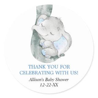 Baby elephant boy blue favor stickers