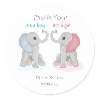 Baby Elephant  Gender Reveal Thank you Classic Round Sticker