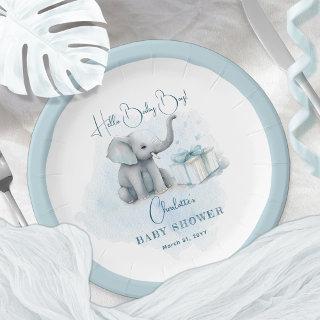 Baby Elephant Hello Baby Boy Blue Baby Shower  Paper Plates