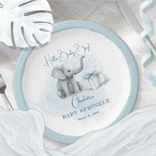 Baby Elephant Hello Baby Boy Blue Baby Sprinkle Paper Plates