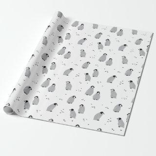 Baby Emperor Penguin Chicks Pattern in white