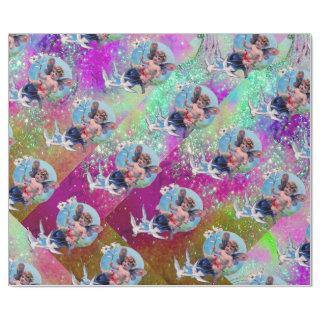 BABY FAIRY WITH DOVES IN PURPLE TEAL BLUE SPARKLES