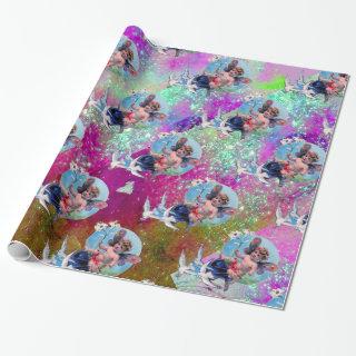 BABY FAIRY WITH DOVES IN PURPLE TEAL BLUE SPARKLES