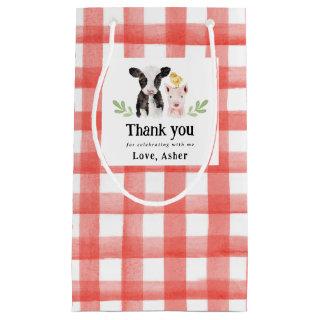 Baby Farm Animals Red Gingham Small Gift Bag