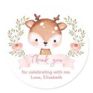Baby Fawn Birthday Party I Baby Shower Thank You  Classic Round Sticker