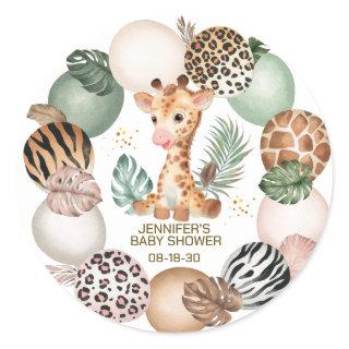 Baby Giraffe Safari Animal Print Baby Shower Classic Round Sticker