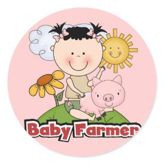 Baby Girl Farmer Wtih Pig T-shirts and Gifts Classic Round Sticker