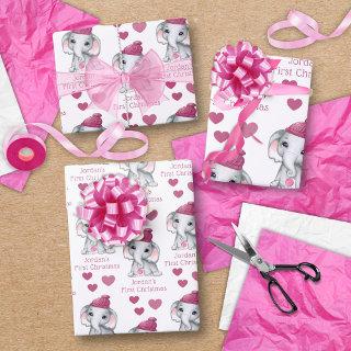 Baby Girl First Christmas Elephant Pink Name  Sheets