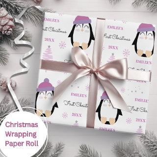 Baby Girls First Christmas Winter Penguin Pink