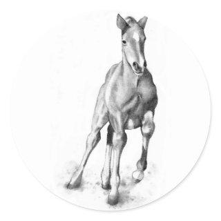 Baby Horse, Colt Running: Pencil Art Classic Round Sticker
