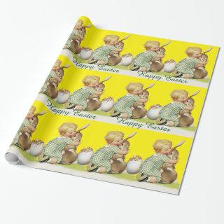 BABY HUGGING EASTER BUNNY ,Yellow