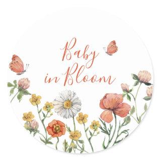 Baby in Bloom Wildflower baby shower Classic Round Sticker
