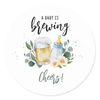 Baby Is Brewing Greenery Baby Shower Cheers Classic Round Sticker