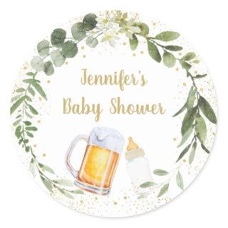 Baby Is Brewing Greenery Baby Shower Classic Round Sticker