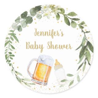 Baby Is Brewing Greenery Baby Shower Classic Round Sticker