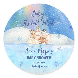 Baby It's Cold Outside Arctic Animals Baby Shower Classic Round Sticker