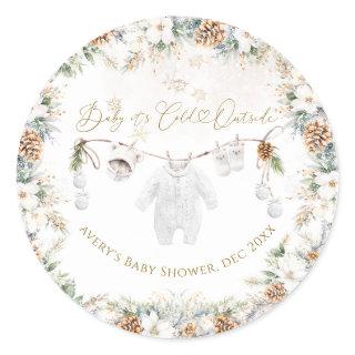 Baby Its Cold Outside Clothest Line Baby Shower Classic Round Sticker