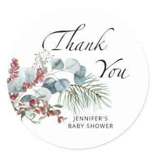 Baby it's cold outside evergreen thank you  classic round sticker