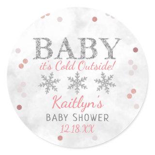 Baby It's Cold Outside Girls Winter Baby Shower Classic Round Sticker