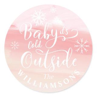 Baby It's Cold Outside Pink Winter Snow Christmas Classic Round Sticker