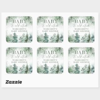 Baby It's Cold Outside Winter Forest Square Sticker