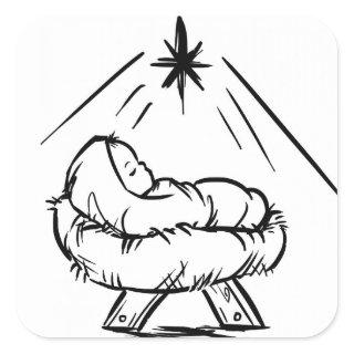 Baby Jesus In Manger Square Sticker