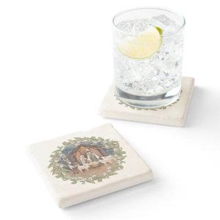 Baby Jesus in the Manger Nativity  R Stone Coaster