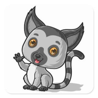 baby lemur waving square sticker