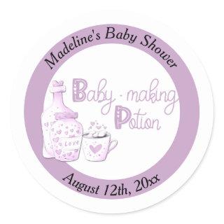 Baby Making Potion Lilac Baby Shower Favor Classic Round Sticker