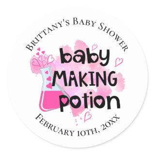 Baby Making Potion Pink Hearts Baby Shower Favor Classic Round Sticker