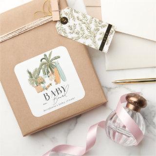 Baby on Board Palm Tree Surfboard Baby Shower Square Sticker