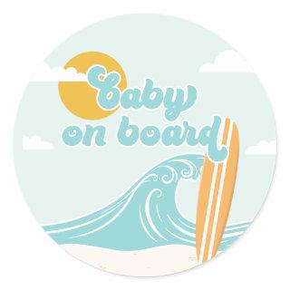 Baby on Board Surf Beach Baby Shower Classic Round Sticker