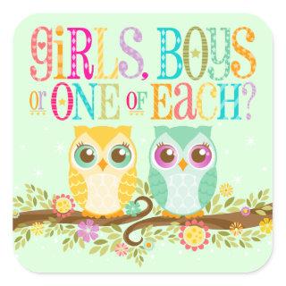 Baby Owl Twins - Gender Reveal / Unknown Square Sticker