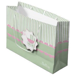 Baby Pink and Green Buggy - Baby Girl Shower Large Gift Bag