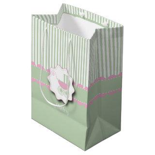 Baby Pink and Green Buggy - Baby Girl Shower Medium Gift Bag