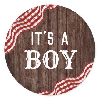 Baby-Q Backyard BBQ Gender Reveal It's A Boy Classic Round Sticker