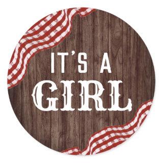 Baby-Q Backyard BBQ Gender Reveal It's A Girl Classic Round Sticker