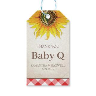 Baby Q Gingham and Sunflower Thank You Red Gift Tags