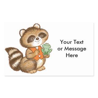 Baby Raccoon in Orange Vest with Best Friend Frog Rectangular Sticker