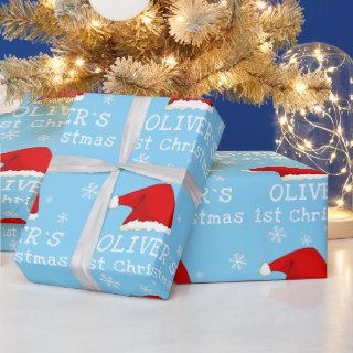 Baby`s First Christmas Blue Santa Hat Snowflake