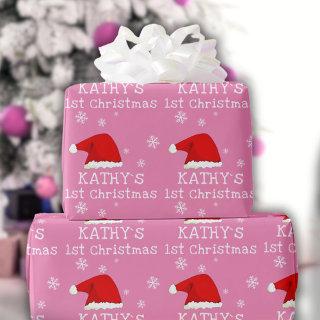 Baby`s First Christmas Pink Santa Hat Snowflake