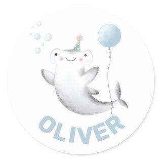 Baby Shark Balloon Kid's Birthday Siticker Classic Classic Round Sticker