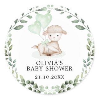 Baby Sheep Little Lamb Greenery Eucalyptus Shower Classic Round Sticker