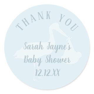 Baby Shower Blue Stork Delivery Thank You Classic Round Sticker